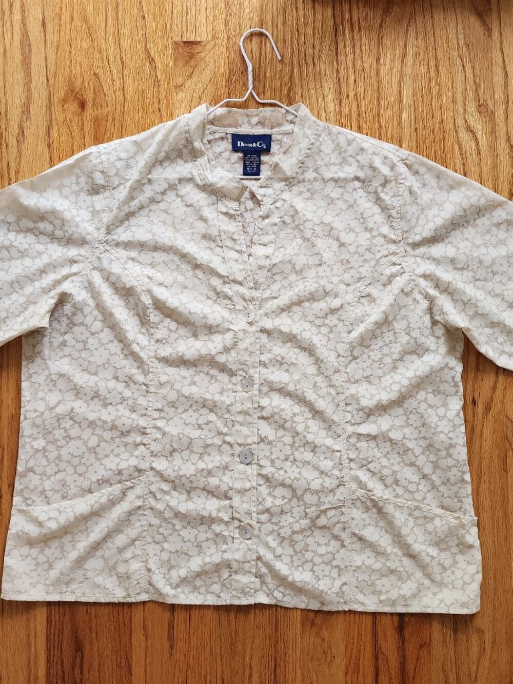 Denim & Co. Vintage XL Cream Floral Burnout Blouse 3/4 Sleeve Cottagecore